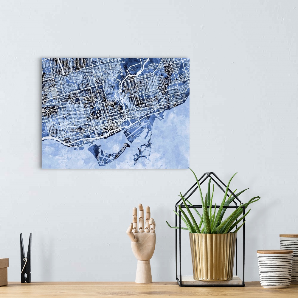 A bohemian room featuring Contemporary watercolor city street map of Toronto.