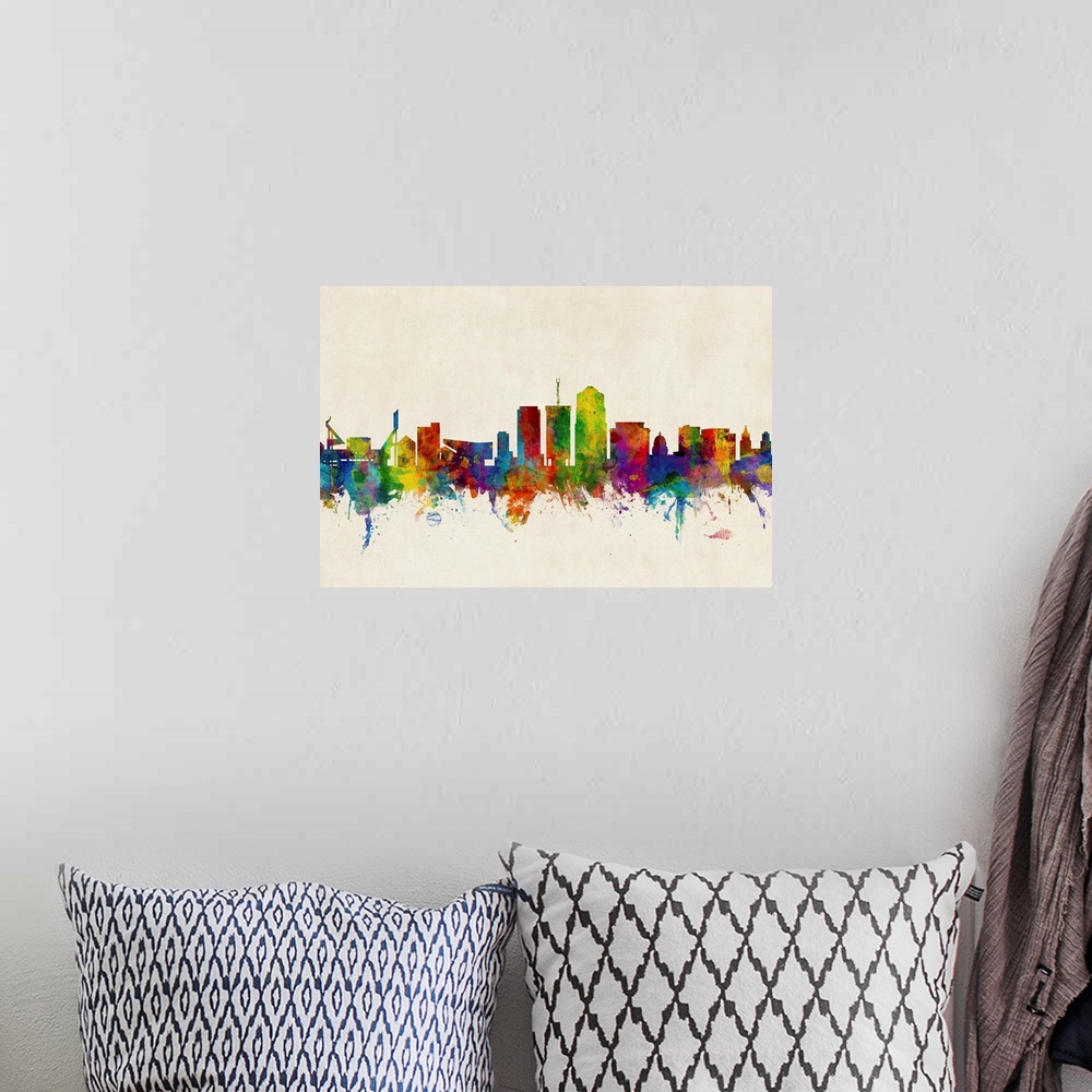 A bohemian room featuring Watercolor art print of the skyline of Tucson, Arizona, United States