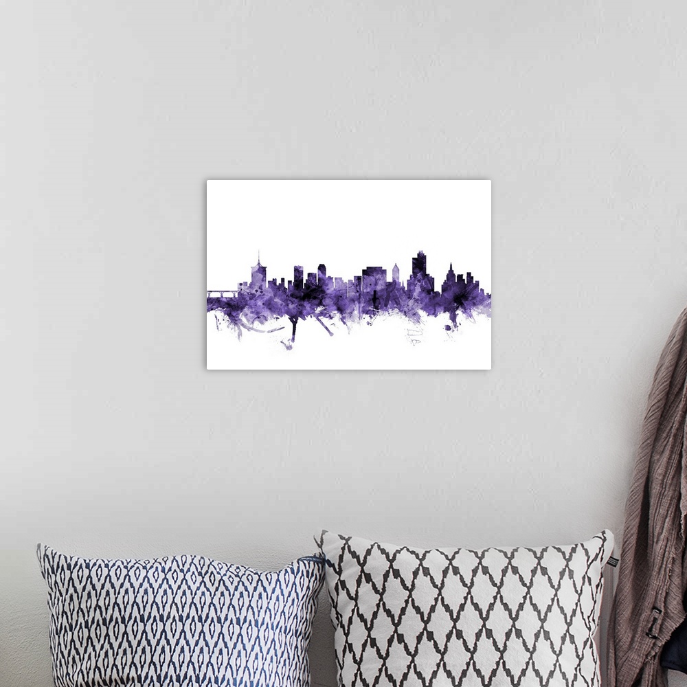 A bohemian room featuring Watercolor art print of the skyline of Tulsa, Oklahoma, United States