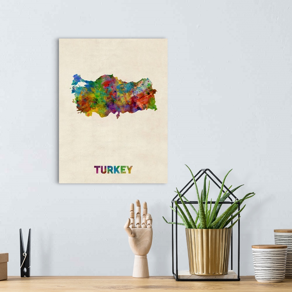 A bohemian room featuring A watercolor map of Turkey