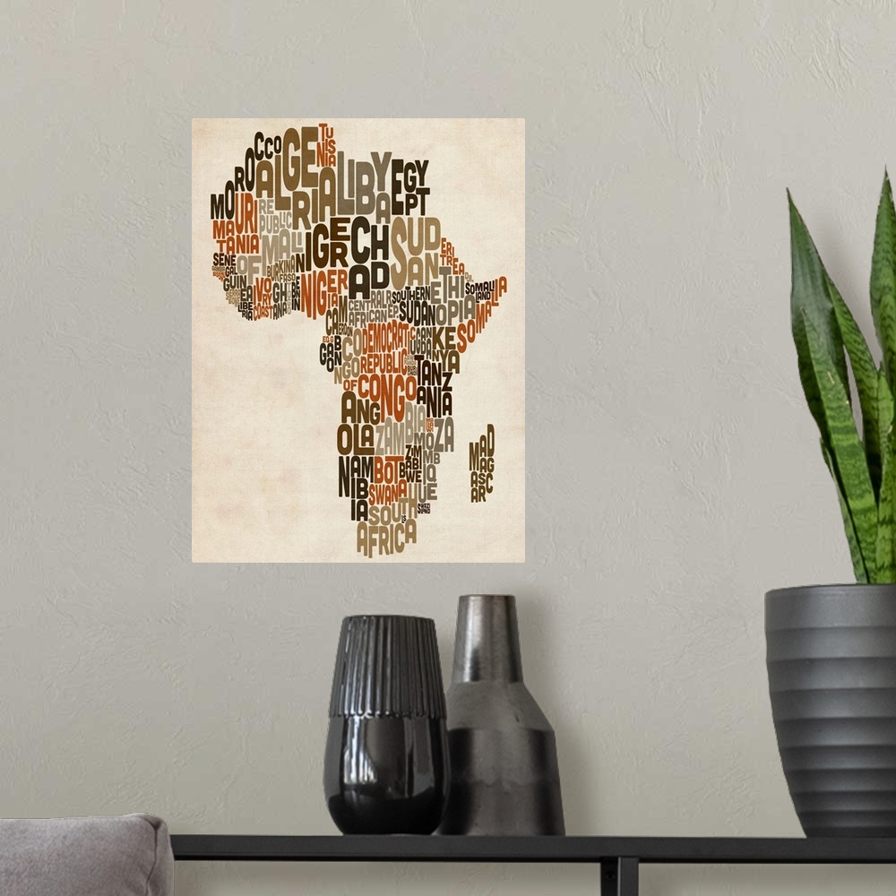 A modern room featuring Typography Text Map of Africa