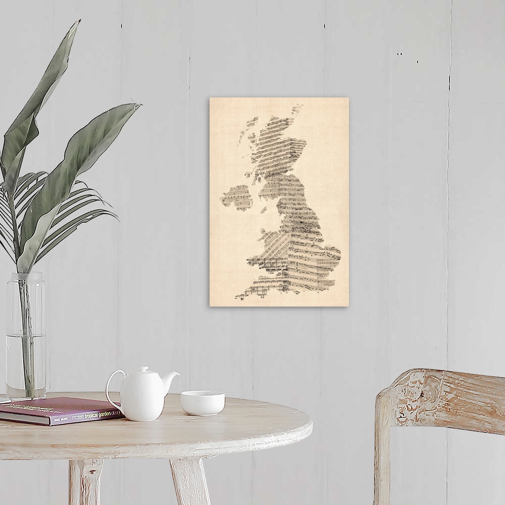 A farmhouse room featuring United Kingdom Sheet Music Map