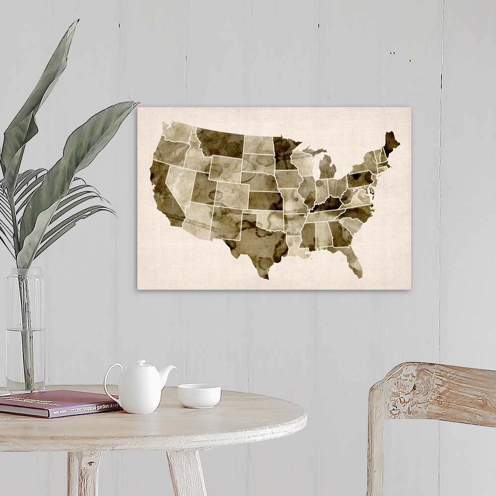 A farmhouse room featuring United States Watercolor Map