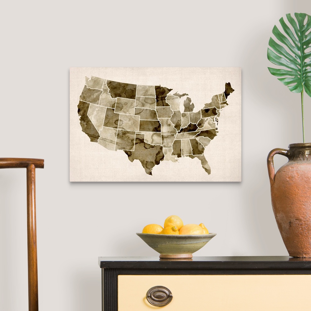 A traditional room featuring United States Watercolor Map