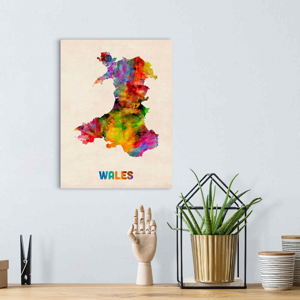 A bohemian room featuring Wales Watercolor Map