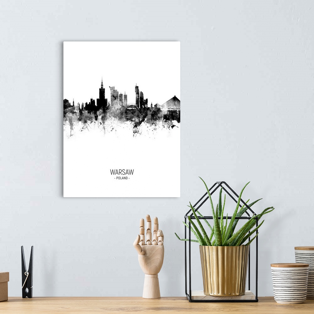 A bohemian room featuring Watercolor art print of the skyline of Warsaw, Poland
