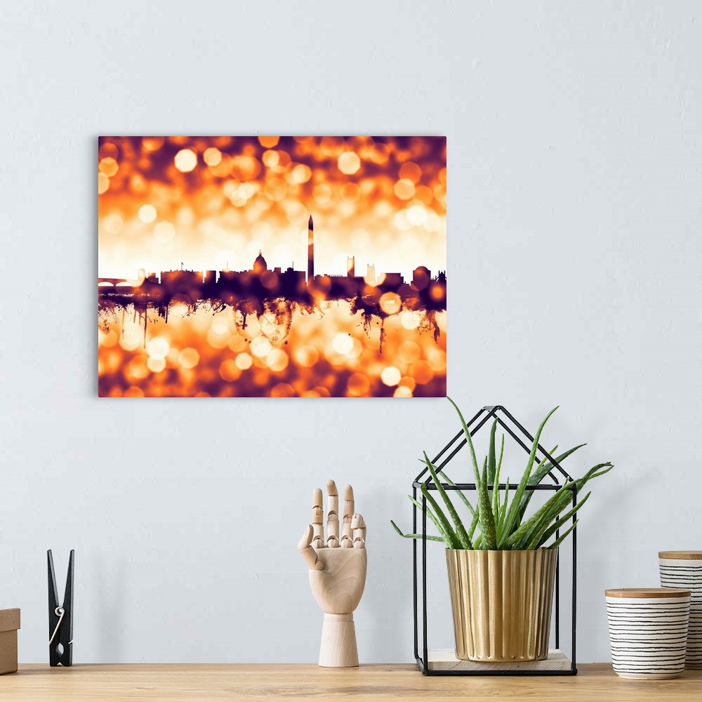 A bohemian room featuring Watercolor art print of the skyline of Washington DC, United States.
