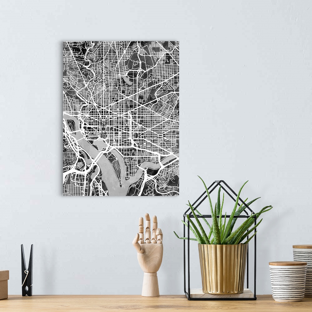 A bohemian room featuring Watercolor street map of Washington DC, United States.