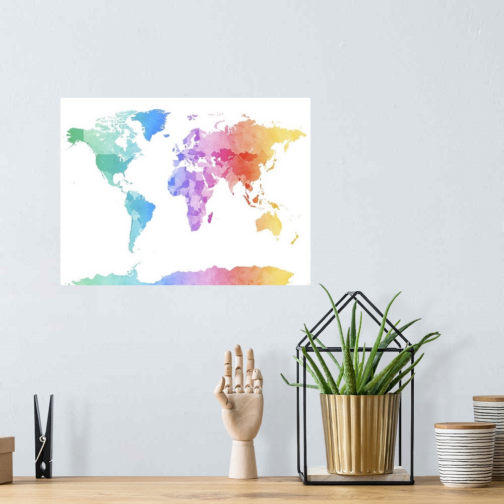 A bohemian room featuring Watercolor art world map against a white background.