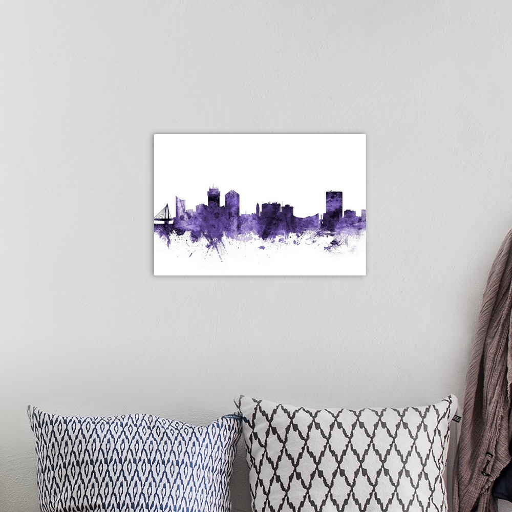 A bohemian room featuring Watercolor art print of the skyline of Wichita, Kansas, United States