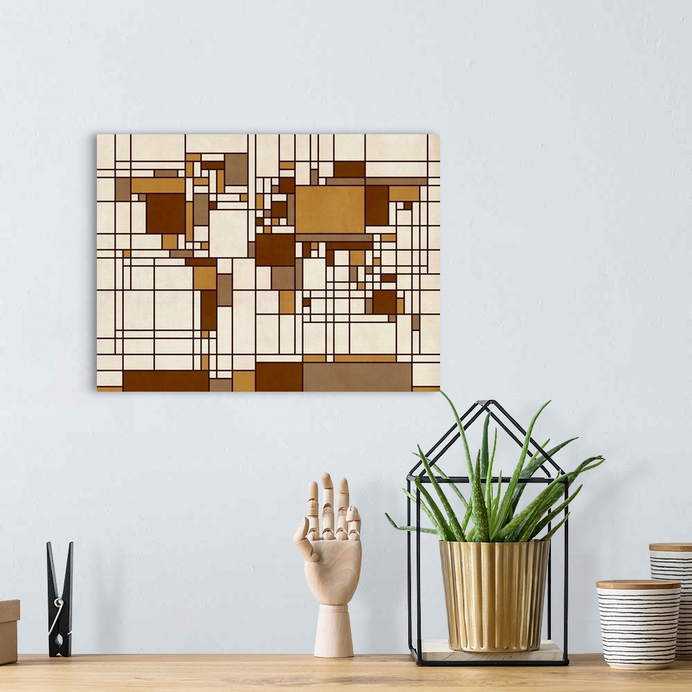 A bohemian room featuring World Map Abstract Mondrian Style