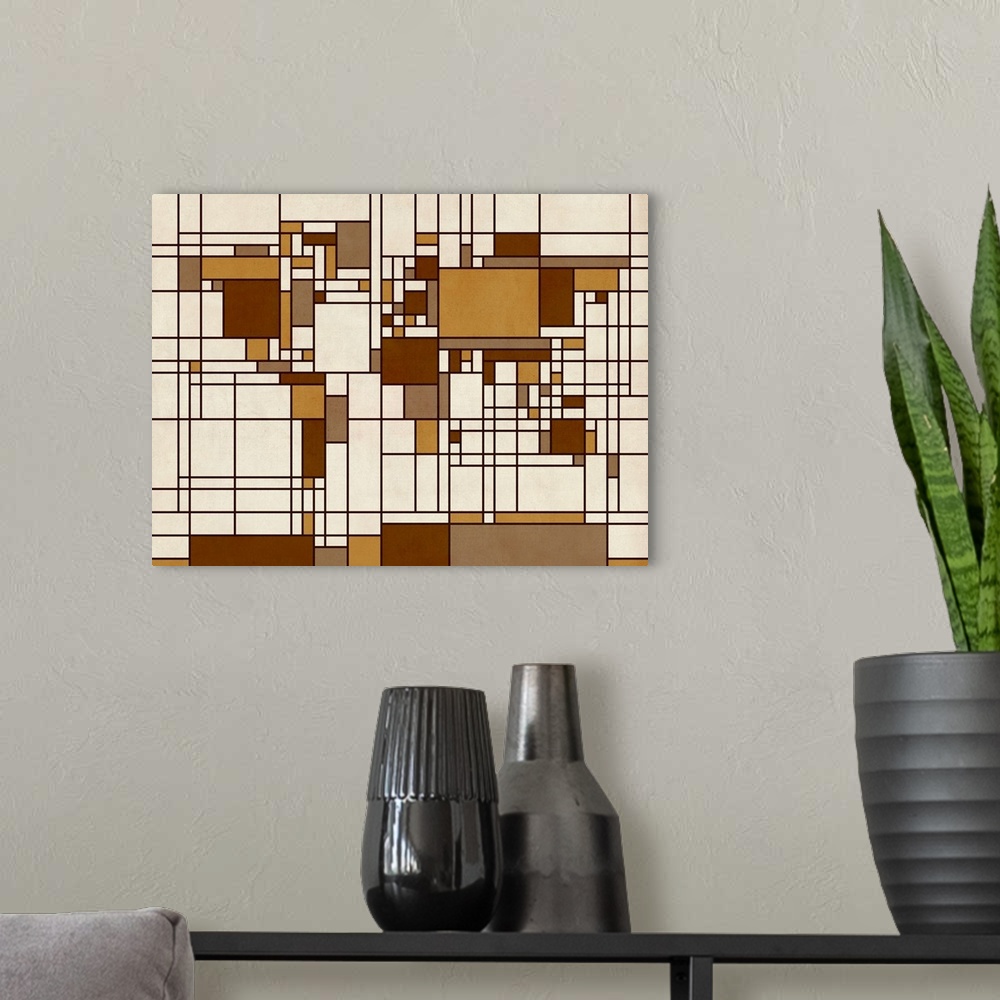 A modern room featuring World Map Abstract Mondrian Style