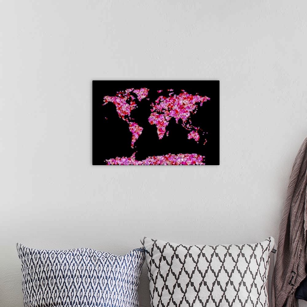A bohemian room featuring World Map made up of Hearts
