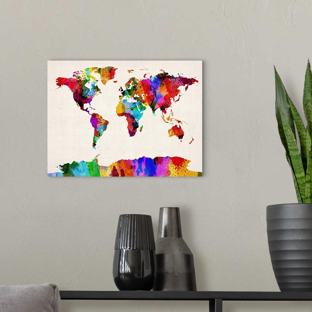 A modern room featuring World Map made up of pain