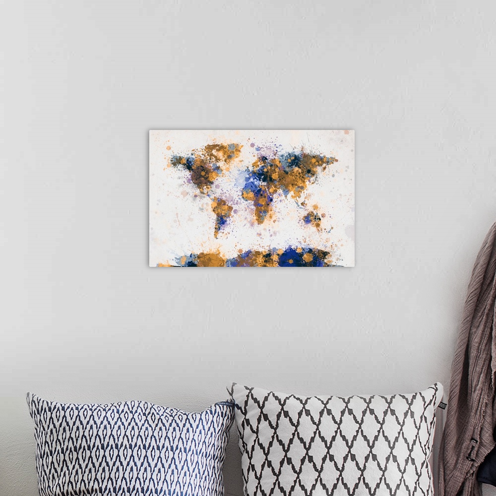 A bohemian room featuring World Map Paint Splashes, Yellow and Blue