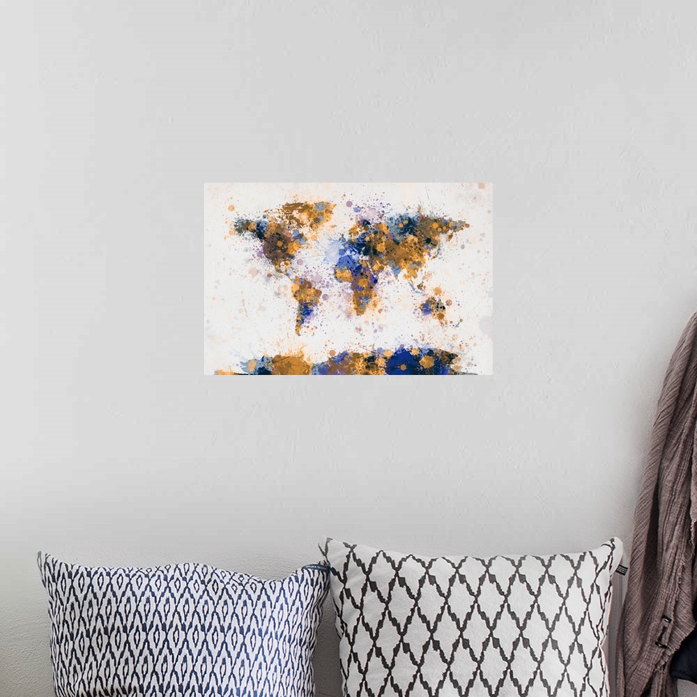 A bohemian room featuring World Map Paint Splashes, Yellow and Blue