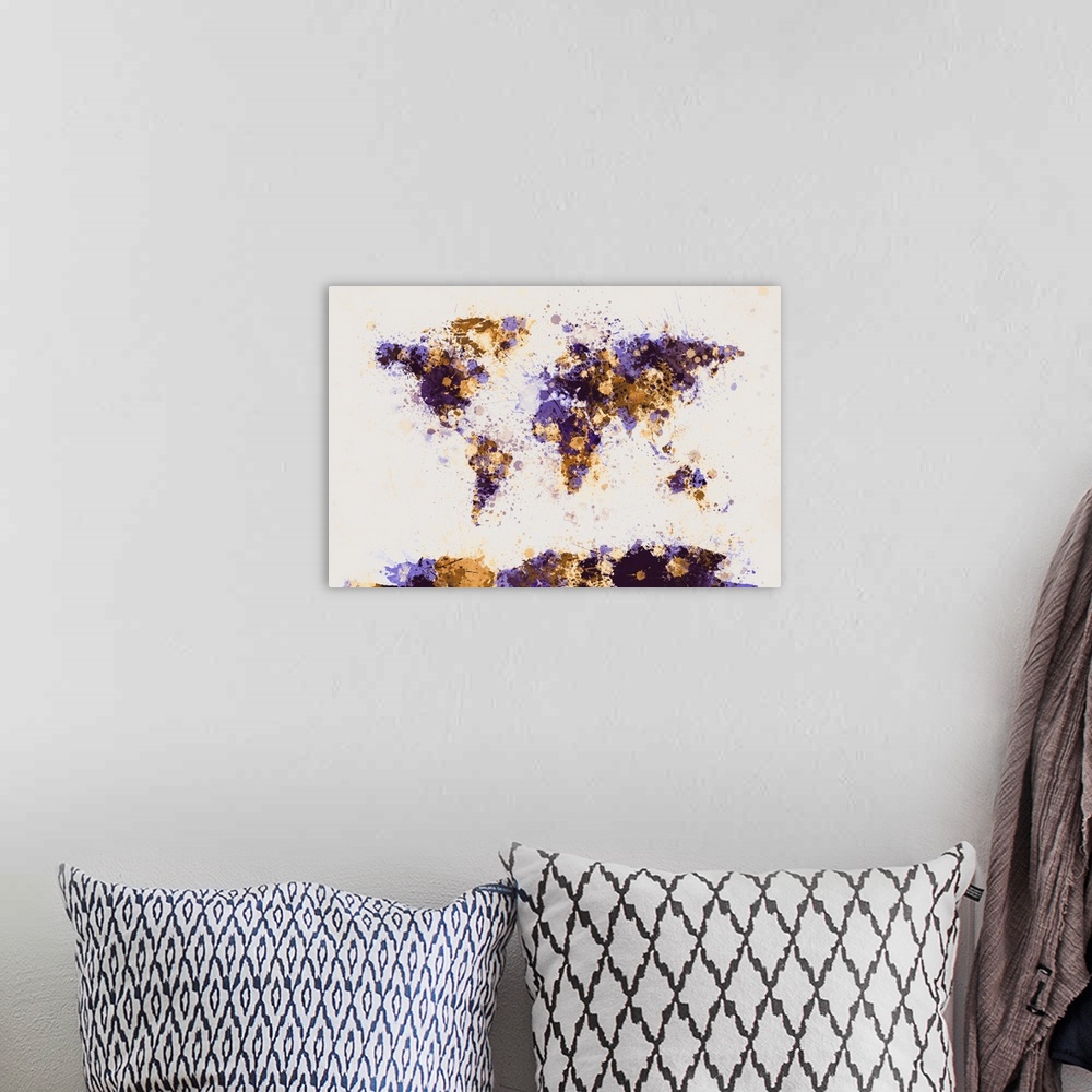 A bohemian room featuring World Map Paint Splashes, Yellow and Purple