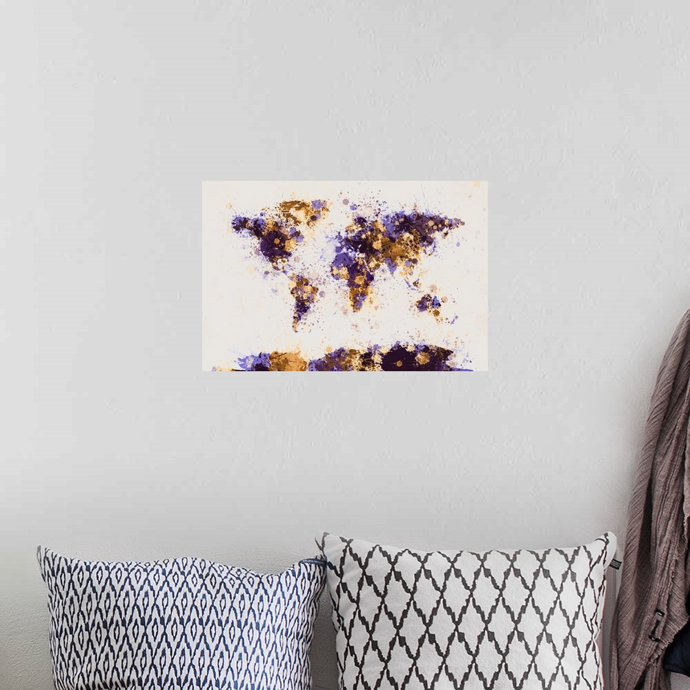 A bohemian room featuring World Map Paint Splashes, Yellow and Purple