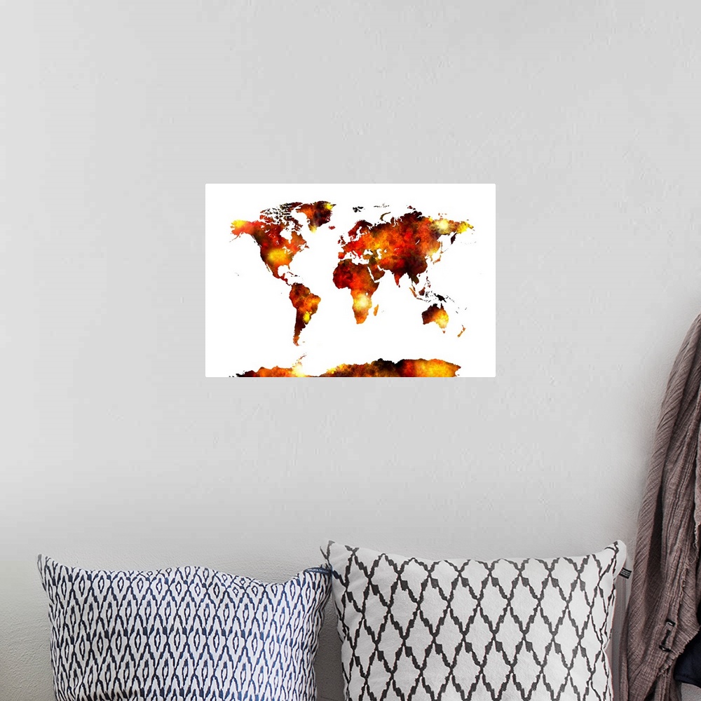 A bohemian room featuring Map of the world painting