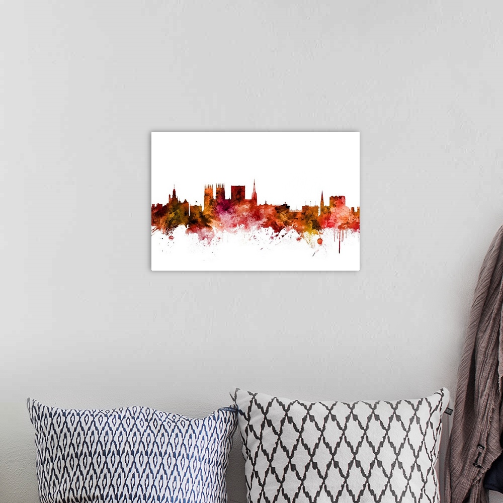 A bohemian room featuring Watercolor art print of the skyline of York, England, United Kingdom.