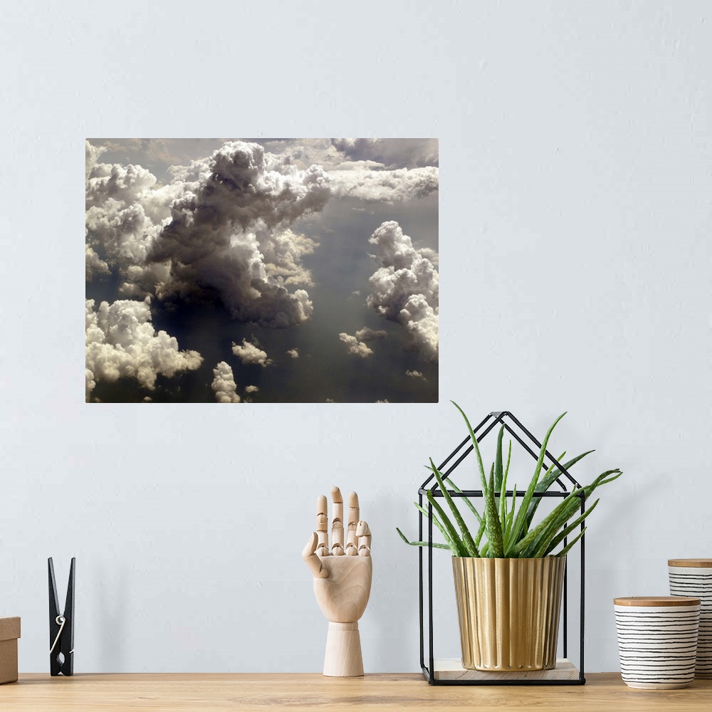 A bohemian room featuring flying over clouds