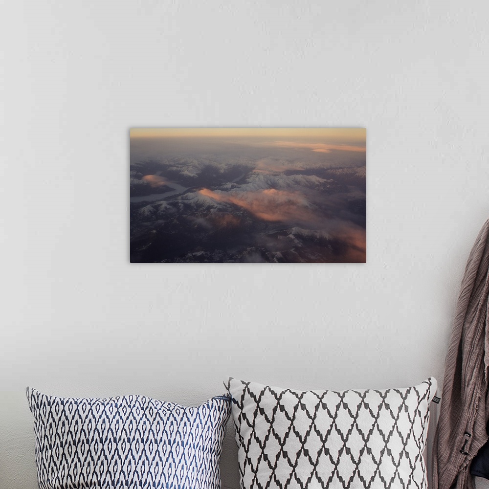 A bohemian room featuring Aerial View of Snow Capped Mountains
