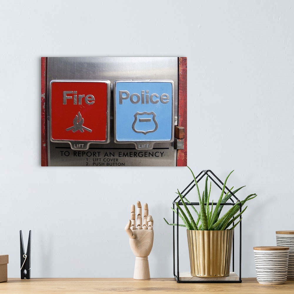 A bohemian room featuring Usa, New York City:   Fire / Police emergency button