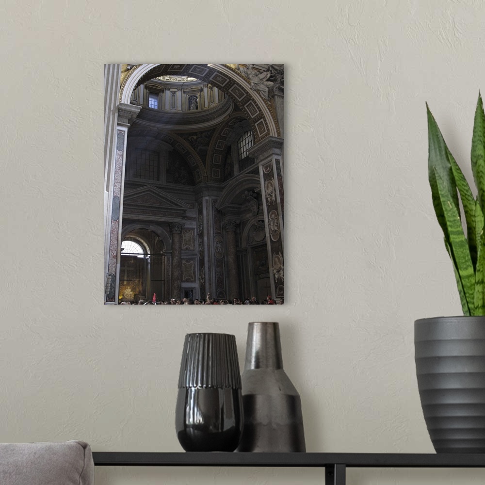 A modern room featuring inside St. Peter basilica in Rome, Italy;