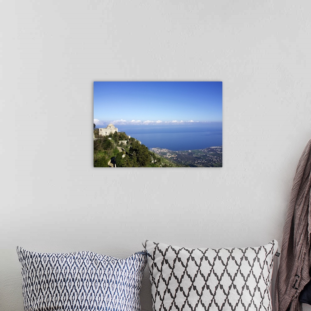 A bohemian room featuring Mediterranean Sea view from the village of Erice, Sicily, Italy.