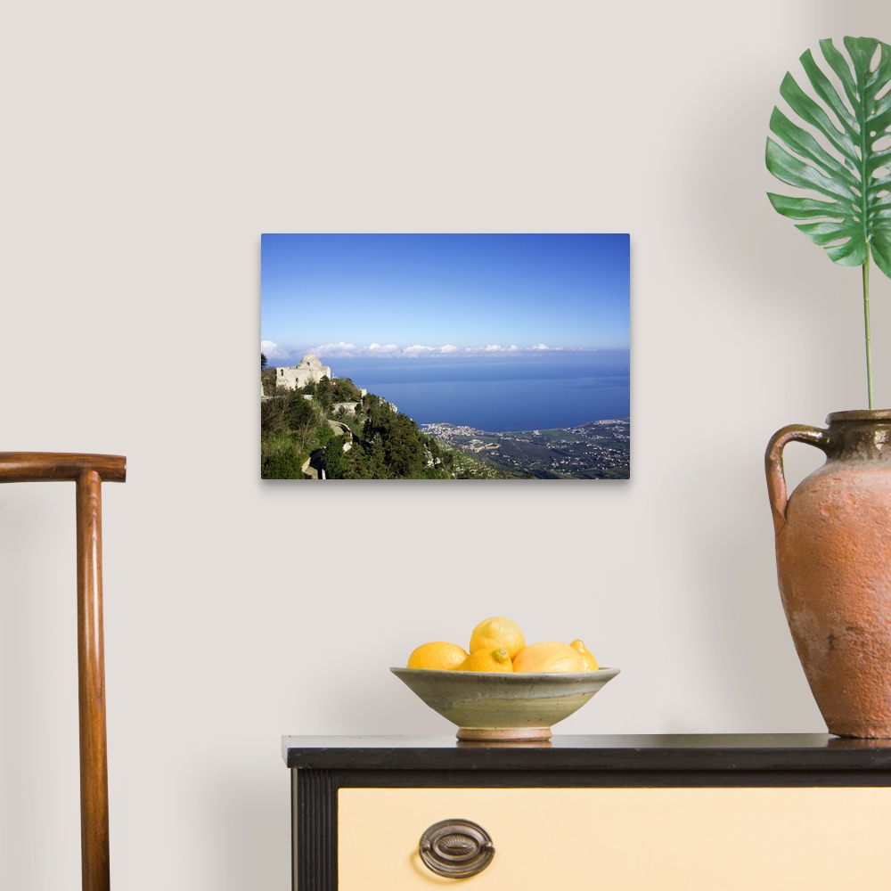 A traditional room featuring Mediterranean Sea view from the village of Erice, Sicily, Italy.