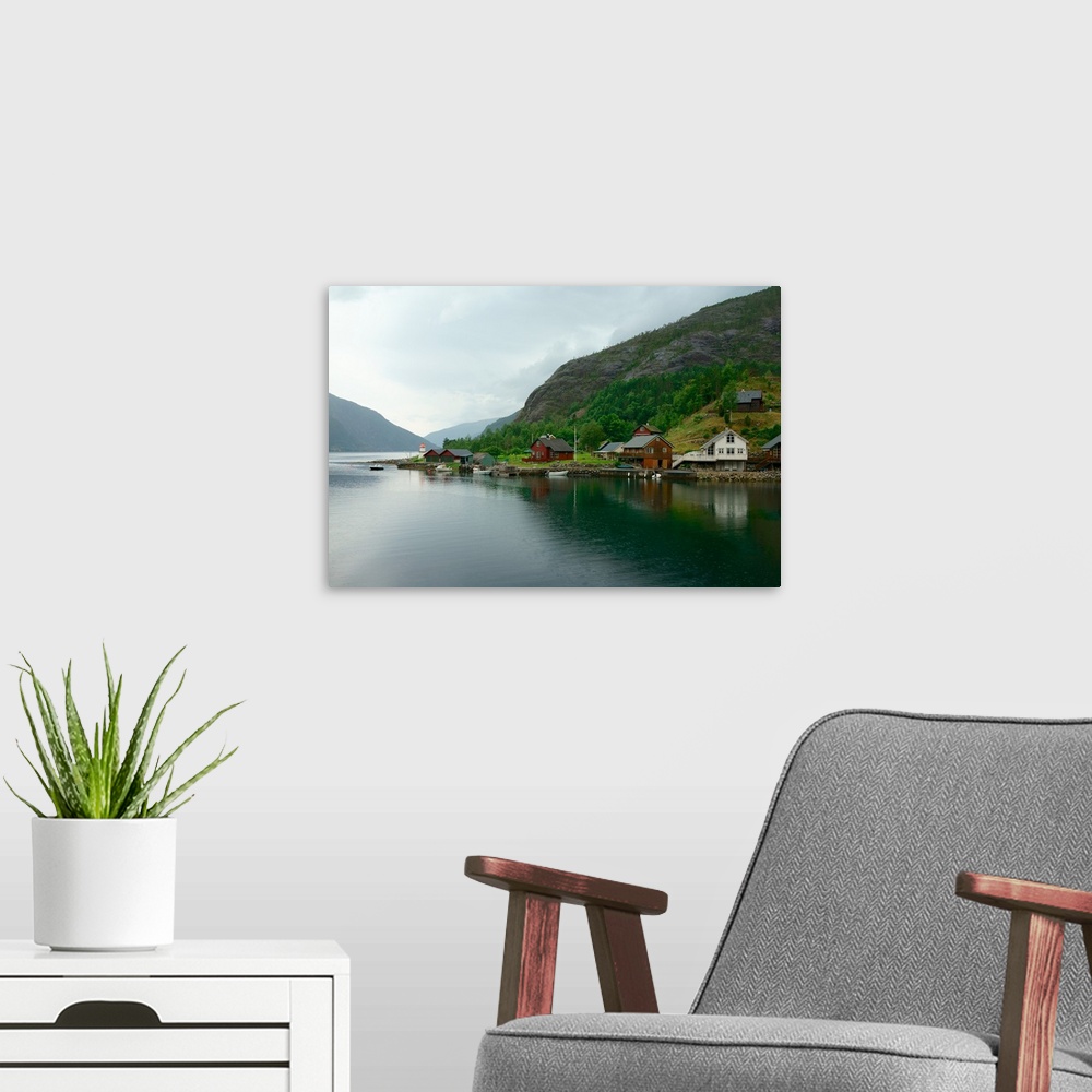 A modern room featuring Norway, Aakrafjorden: house at the end of the Akra fjord