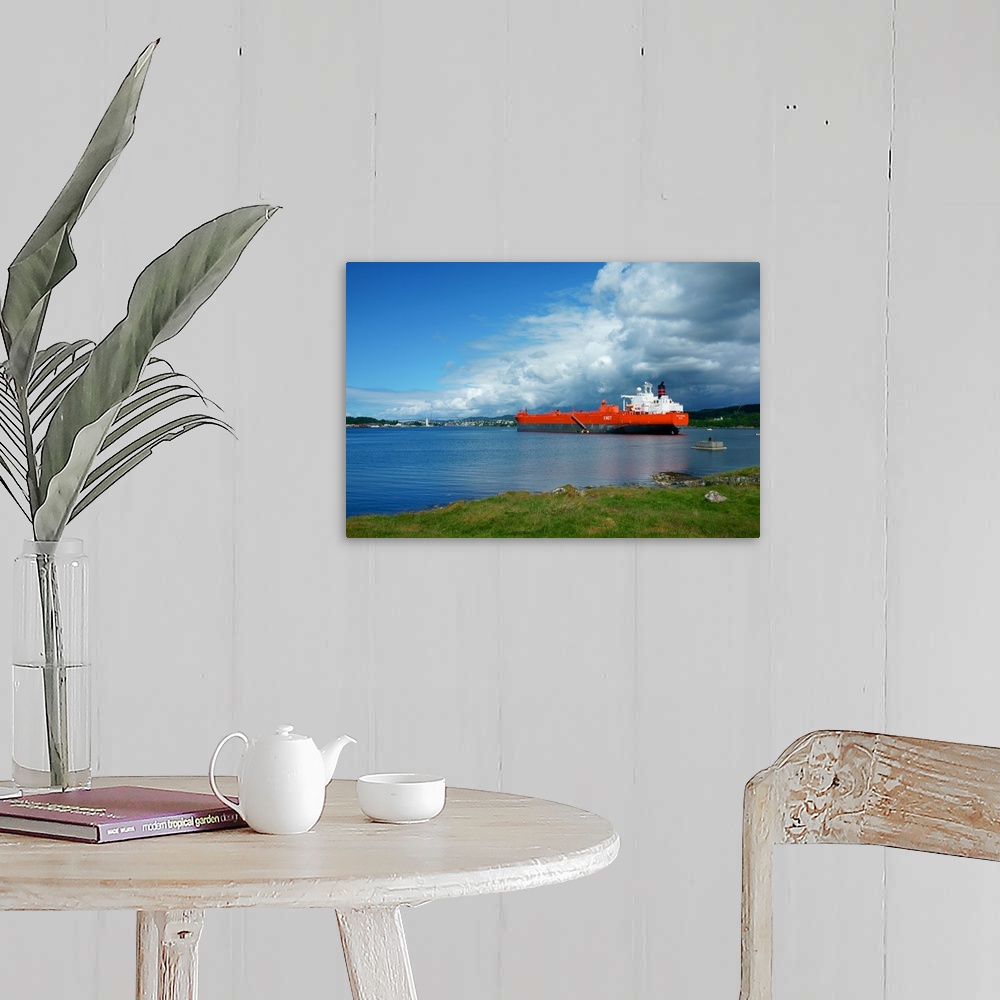 A farmhouse room featuring Norway, Haugesund: red, boat, ship, cargo, transport, freight, harbour