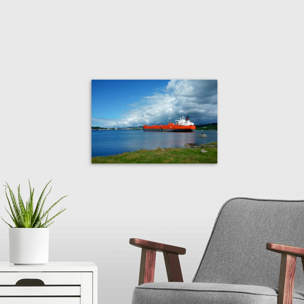 A modern room featuring Norway, Haugesund: red, boat, ship, cargo, transport, freight, harbour