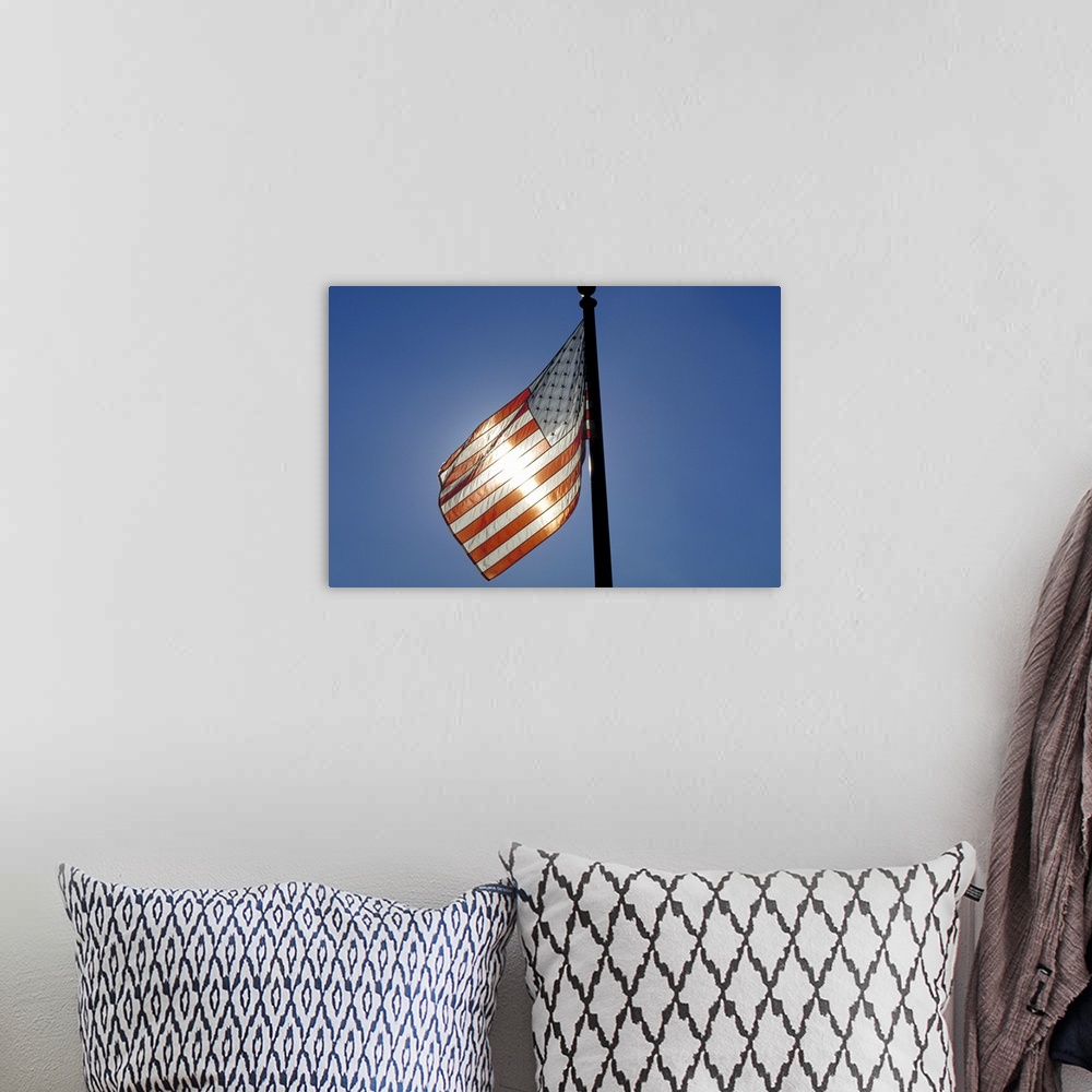 A bohemian room featuring Usa, American flag swinging