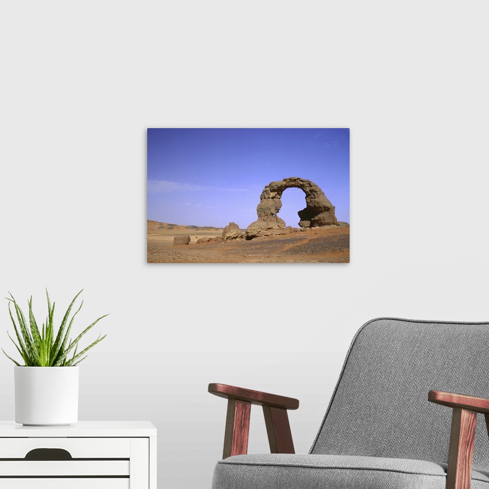 A modern room featuring Algeria, Ahaggar mountains, stone arch