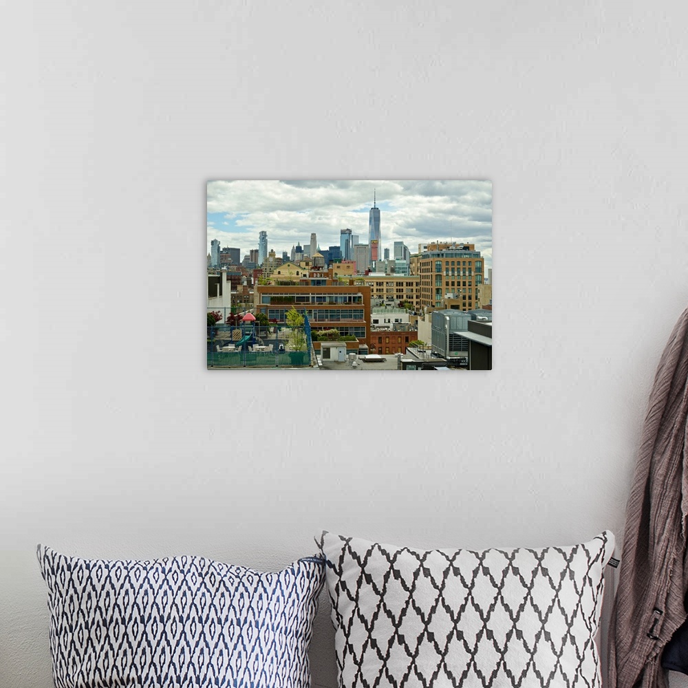 A bohemian room featuring Usa, NY, New York City: South Manhattan and Liberty Tower seen from new Whitney Museum
