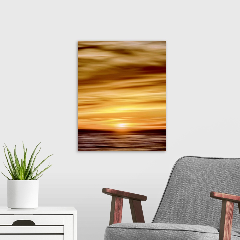 A modern room featuring The warm golds, coffee browns and deep eggplant of this gorgeous Carmel sunset will add beauty an...