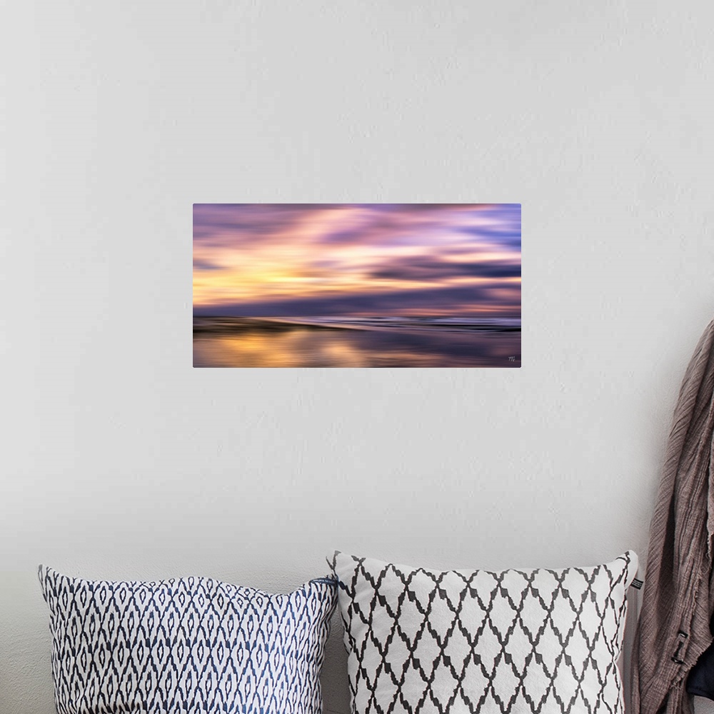 A bohemian room featuring This contemporary work of art captures a ogolden houro sunset in Carmel-by-the-Sea. Parts of the ...