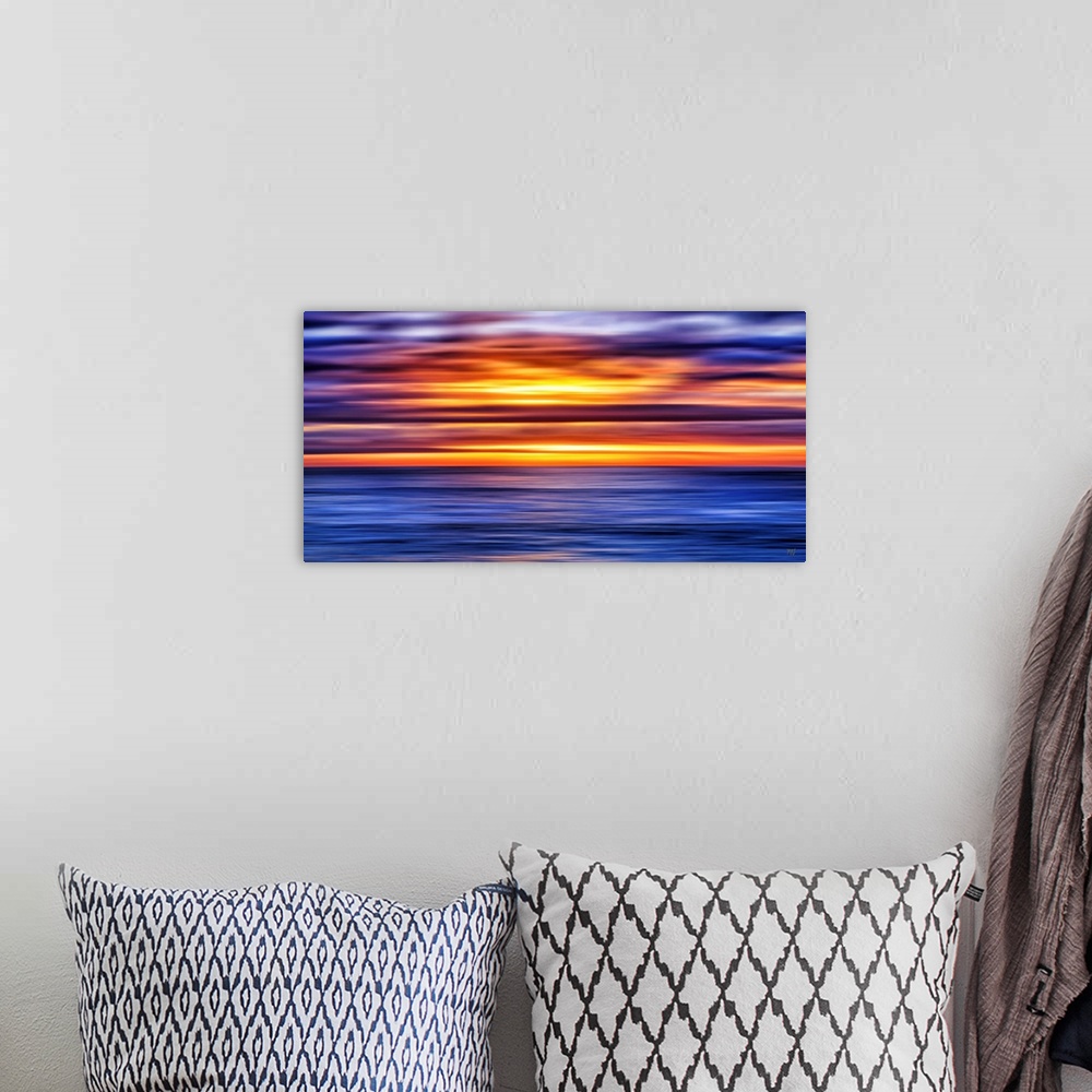 A bohemian room featuring A sunset in Carmel-by-the-Sea that the artist has given a contemporary touch. The depth of the pi...