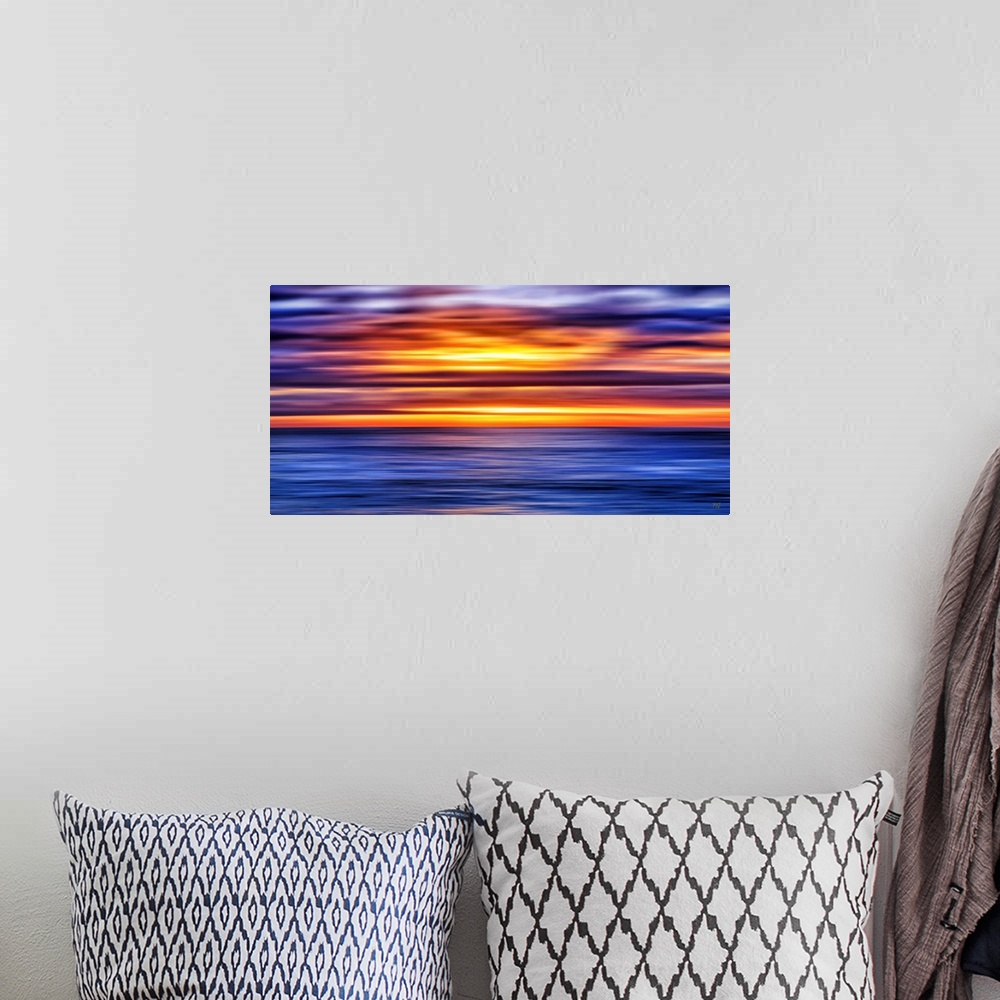 A bohemian room featuring A sunset in Carmel-by-the-Sea that the artist has given a contemporary touch. The depth of the pi...
