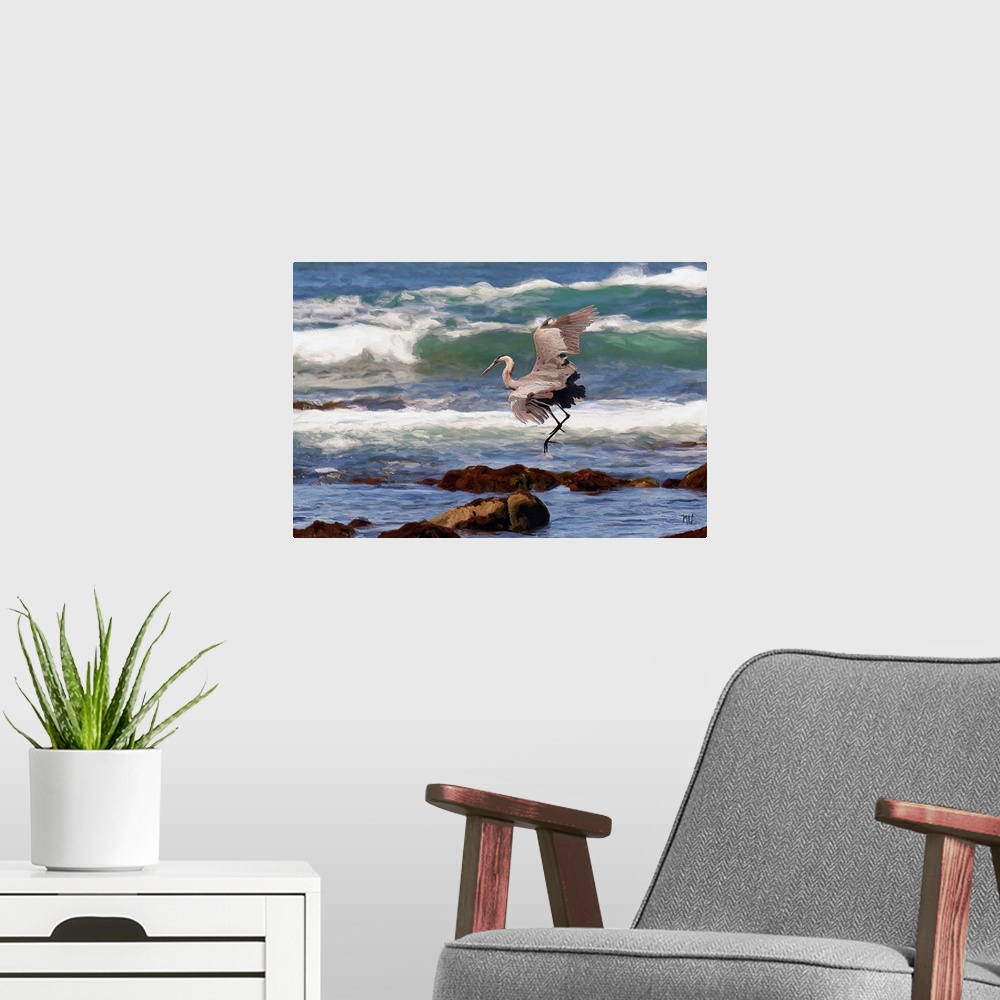 A modern room featuring Walking along the ocean in Pebble Beach, one is often surrounded by wildlife, from pelicans glidi...