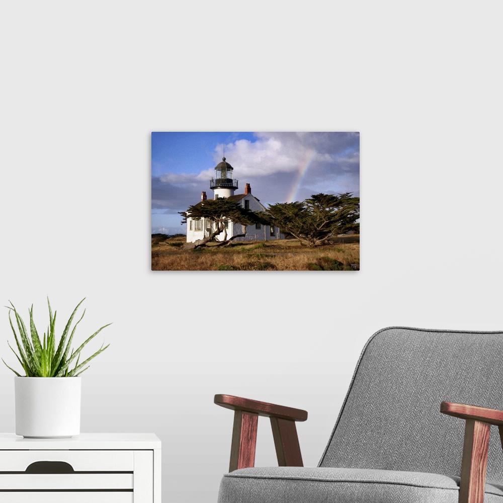 A modern room featuring The Point Pinos Lighthouse in Pacific Grove, California was first lit in 1855, guiding ships alon...