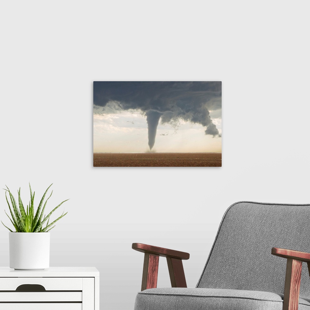 A modern room featuring A classic spring tornado developed from a supercell thunderstorm.
