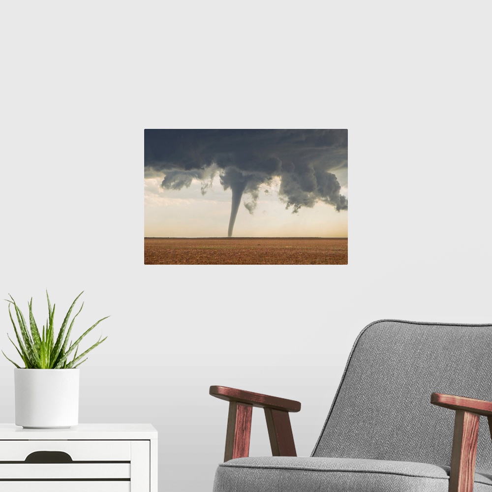 A modern room featuring A classic spring tornado developed from a supercell thunderstorm.
