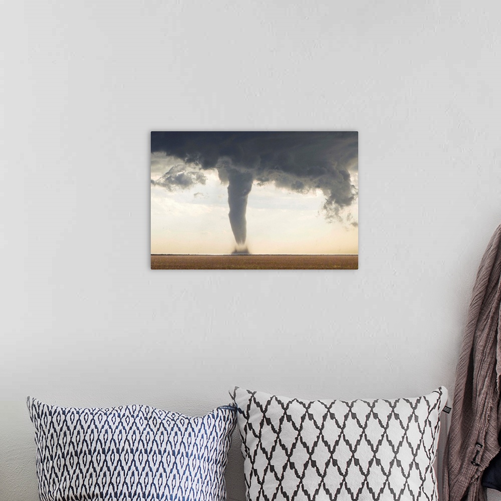 A bohemian room featuring A classic spring tornado from a supercell thunderstorm, with hail.