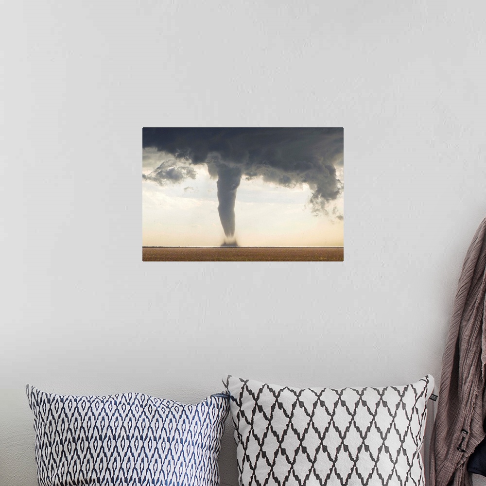 A bohemian room featuring A classic spring tornado from a supercell thunderstorm, with hail.