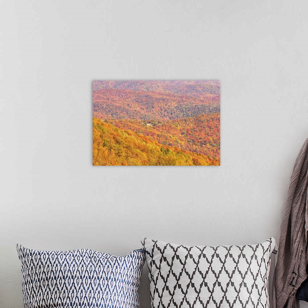 A bohemian room featuring A home surrounded by colorful fall forests on the Blue Ridge Parkway.