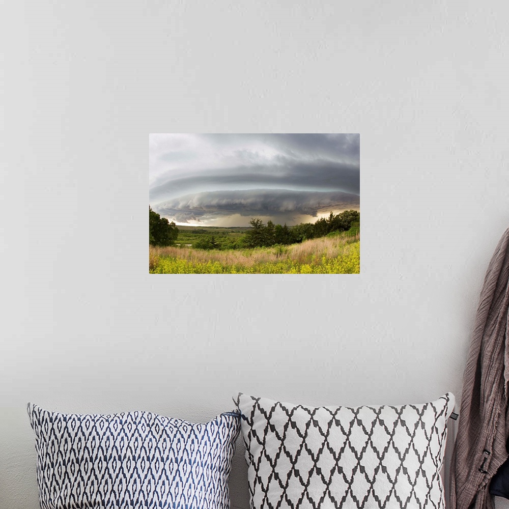 A bohemian room featuring A shelf cloud from a supercell thunderstorm in Tornado Alley.