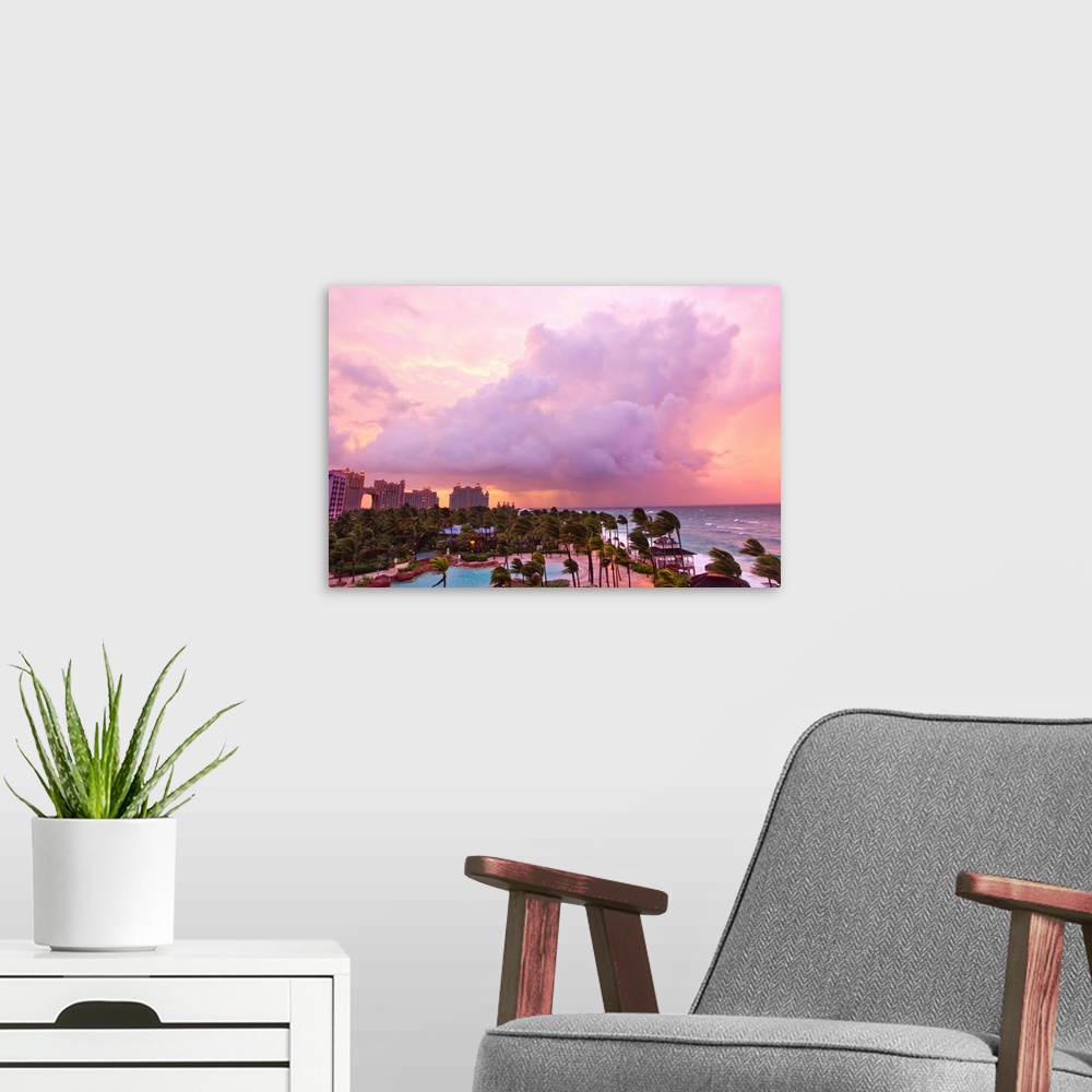 A modern room featuring Amazing sunset as Hurricane Irene's outer bands come onshore.