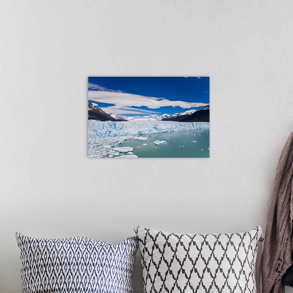 A bohemian room featuring Perito Moreno glacier wall and floating ice that broke off the wall.